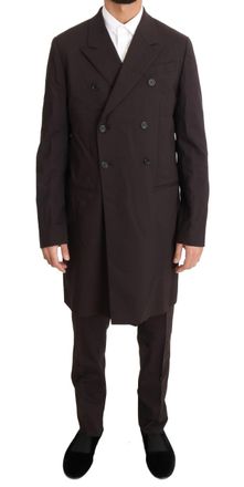 Dolce & Gabbana Mens Double Breasted Long Coat - Dark Brown Wool - Size EU 48 (Mens)