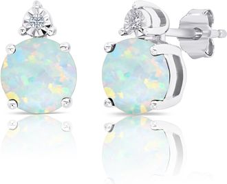MAX + STONE 925 Sterling Silver 7mm Gemstone and Diamond Accent Halo Round Stud Earrings
