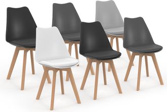 IDMarket Set Di 6 Sedie Sara In Mix Cromatico Grigio Chiaro, Bianco, 2 Grigio Scuro, 2 Nero