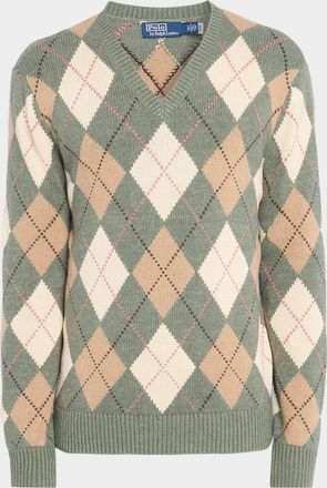 Polo Ralph Lauren Mens Cotton Wool Argyle V-Neck Sweater