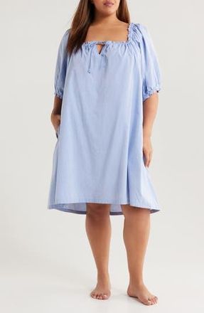 Nordstrom Tie Front Cotton Nightgown in Blue Chambray at Nordstrom Rack, Size 1X