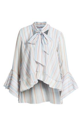 Mango Leif Stripe Ruffle Shirt in Blue at Nordstrom, Size 10