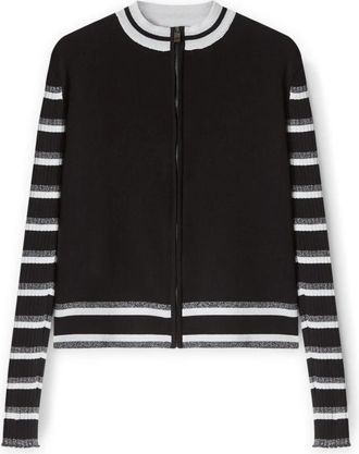 Motivi Gestreepte Gebreide Vest met Rits - Dames - Vesten - Zwart - XS - Truien & Vesten