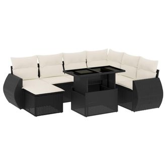 vidaXL Set De Sof&aacute;s De Jard&iacute;n 8 Piezas Y Cojines Rat&aacute;n Sint&eacute;tico Negro Vidaxl