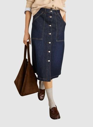 Baukjen Bobbie Stretch Denim Midi Skirt in Dark Indigo at Nordstrom, Size 12