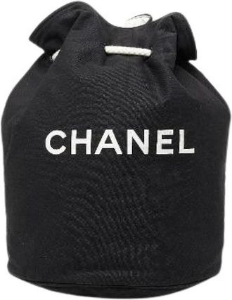 Chanel Pre-owned Bucket Bags, female, Black, Size: ONE SIZE Pre-owned Logo Print Canvas Shoulder Bag