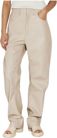 Entire studios Faux Leather Wet Pants - Dames - Straight fit broeken - Beige - M - Broeken