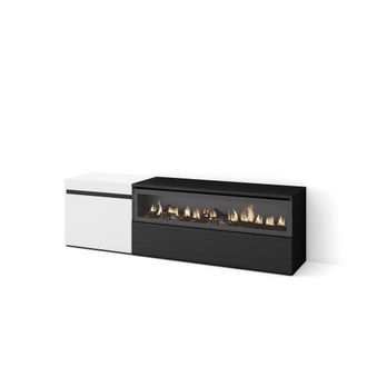 Skraut Home Skraut Home - Mueble Tv, Televisi&oacute;n, Muebles De Sal&oacute;n, Almacenaje, 150x45x35cm, Para Tv Hasta 65, Chimenea El&eacute;ctrica, Estilo Moderno, Blanco Y Negro
