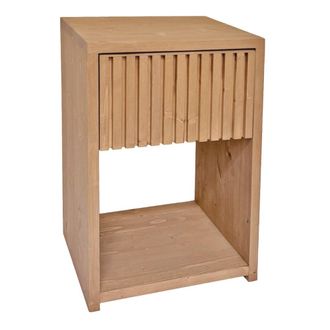 NATYAL Mesita de noche de madera con caj&oacute;n alistonado en tonos claros 40cm