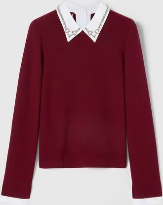 Gucci Wool Sweater With Crystal Horsebit, Bordeaux, Ready-to-wear