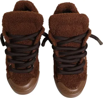 Dolce & Gabbana Mens Brown Faux Shearling Low Top Sneakers Shoes