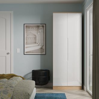 Lewis's Milan Tall Double Wardrobe in White Gloss & Bardolino Oak - Ready Assembled - Lewiss Home | TJ Hughes