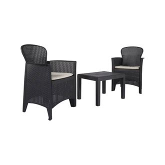 Dmora Set Salotto Da Esterno, Set Da Giardino Con 2 Poltrone Ed 1 Tavolino, Salottino Effetto Rattan Con Cuscini, 100% Made In Italy, Antracite