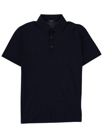 Herno Black Short-Sleeve Polo with Classic Collar and Three-Button Placket