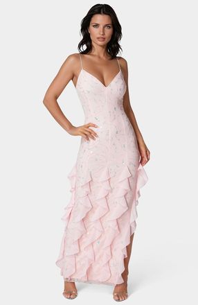 Bebe WomenS Cascade Beaded Mesh Gown