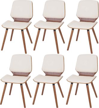 Hhg [nunca Usado] Juego De 6 Sillas De Comedor Hhg-094, Madera Curvada Dise&ntilde;o Retro Aspecto Nogal, Certificado Mvg, Piel Artificial Crema