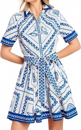 Flying Tomato Printed Woven Mini Dress In White/blue