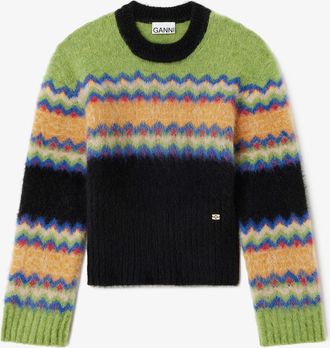 Ganni Mixed Sweater in Fairisle Alpaca - Size XXS