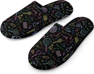 Generic Science Abstract Math Chemistry Print Mens Slippers Warm Non-Slip Houes Shose Spa Slipper for Home Bedroom