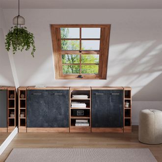 Vicco Conjunto De Armarios Para Techo Inclinado Rion, Hormig&oacute;n Negro, 210 Cm Lote De 5 Carcasas De Armario 60 Cm De Profundidad, Vicco