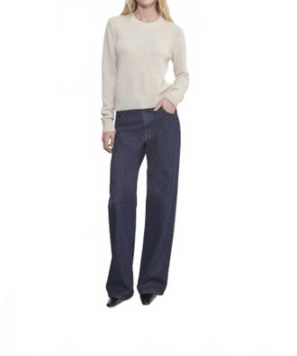 Enza Costa Cashmere Easy Long Sleeve Crew Top In Alabaster