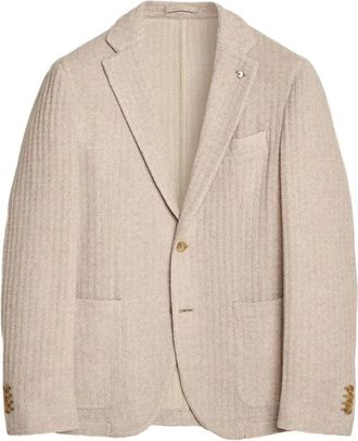 L.B.M. 1911 Beige Jersey Americana Slim Fit - Heren - Blazers - Beige - M - Wol - Jassen