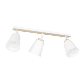 Wonderlamp Regleta de techo n&oacute;rdico con 3 focos orientables blanco y madera