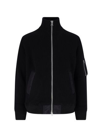 sacai Black Wool Zip-Through Knit