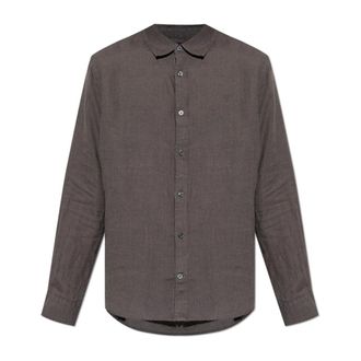 AllSaints Loom Long Sleeve Linen Shirt - Heren - Casual Overhemden - Grijs - S - Linnen - Overhemden