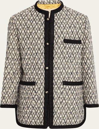 Valentino Garavani Geometric Woven Collarless Jacket