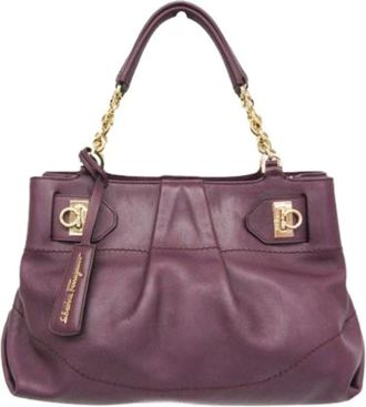 Ferragamo Pre-owned Handbags, female, Purple, Size: ONE SIZE Pre-owned Gancini Handbag