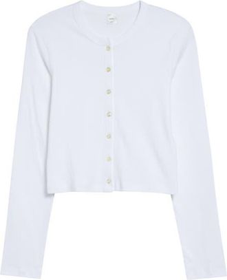 Leset Nando Button-Up Crewneck Cardigan in White at Nordstrom, Size X-Large