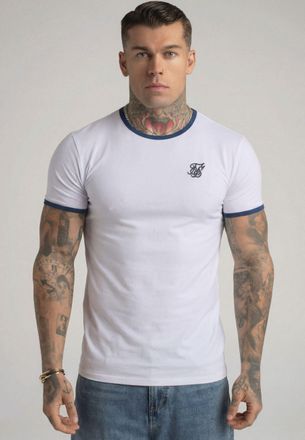 Siksilk Camiseta para Hombres Blanca, Azul Ringer XXL