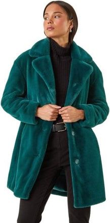 Roman Womens Petite Longline Pocket Fur Coat - Teal - Size 14 UK