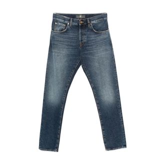 Pantaloni Torino Jeans, Heren, Blauw, W42, Katoen, Blauwe Gewassen Katoenen Broek met Zakken