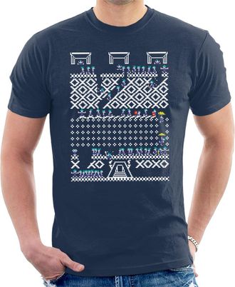Cloud City 7 Oh No Its Christmas Lemmings Knit Pattern Mens T-Shirt Navy Blue