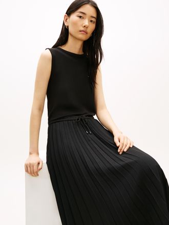 Tommy Hilfiger Strickkleid TOMMY HILFIGER 5X2 SLASH-NK MIX MEDIA DRS, Damen, Gr. S (36/38), N-Gr, schwarz, Web, Obermaterial: 95% Viskose, 5% Elasthan, unifarben, be