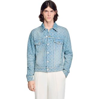 Sandro Square Cross denim jacket in Sky Blue at Nordstrom, Size X-Small
