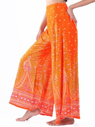 Lofbaz Womens Wide Leg Palazzo Pants Yoga Lounge Hippie Harem Flowy Trousers Lightweight Fall Plus Ladies Pajamas Sleepwear Aladdin Gypsy - Peacock - Orange 
