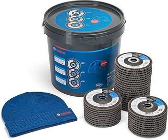 Bosch 40 Discos Abrasivos X551 Expert For Metal + Beanie Set (para Metal, Acero, Hierro Fundido, Di&aacute;metro De 125 Mm, Grano 40/60/80, M14, Accesorios Profesi