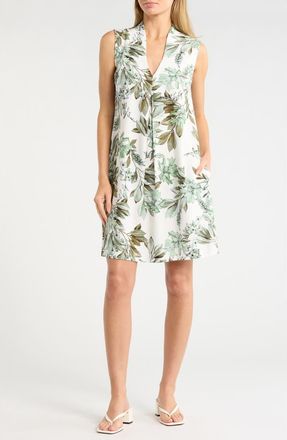 Connected Pleat Front Floral Print Babydoll Dress in Sage at Nordstrom Rack, Size 12