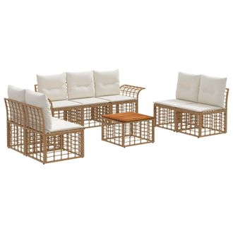 vidaXL Conjunto De Sof&aacute;s De Exterior 8 Pcs Natural Y Crema Poli&eacute;ster Vidaxl