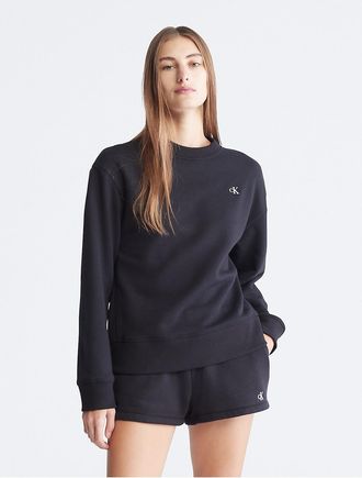 Calvin Klein Womens Archive Logo Fleece Crewneck Sweatshirt - Black - XXS