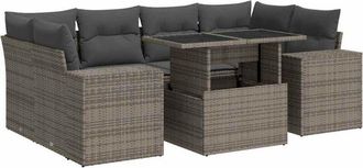 vidaXL Set De Sof&aacute;s De Jard&iacute;n 7 Pzas Con Cojines Rat&aacute;n Sint&eacute;tico Gris Vidaxl