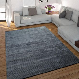 Paco Home Paco Home - Alfombra Hecha A Mano De Alta Calidad De Ray&oacute;n Viscosa Efecto Pana Vintage Brillo En Antracita 80x150 Cm