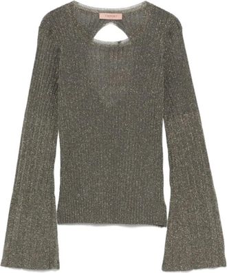 Twinset Rondgebreide trui - Dames - Ronde hals truien - Grijs - S - Leer - Truien & Vesten