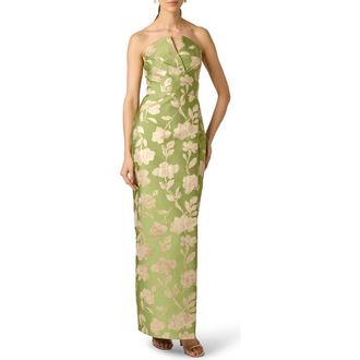 Aidan Mattox Metallic Floral Jacquard Strapless Column Gown in Fern at Nordstrom, Size 14