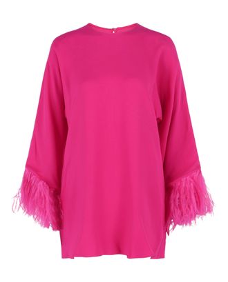 Valentino Feather-Cuff Silk Shift