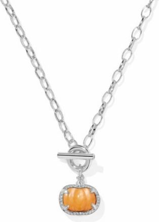 Kendra Scott Womens Pumpkin Link And Chain Necklace In Silver Orange Mother Of Pearl