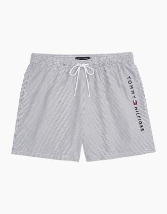 Tommy Hilfiger Mens Original Stripe Mid Length Swim Shorts, Ithaca White/Desert Sky - Grey - Size: 32/30/31